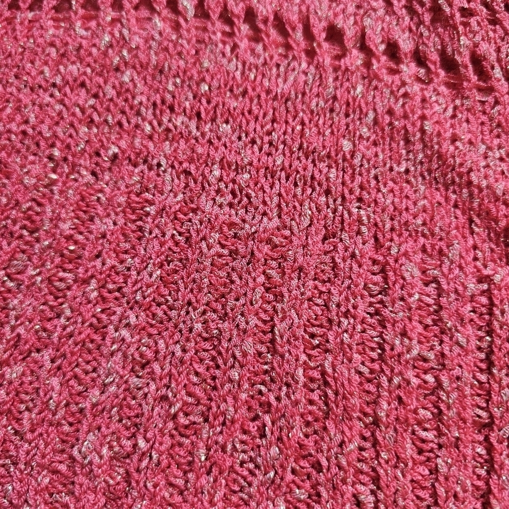 Elle knitted coral golden sparkles y2k elongated v-neck long-sleeve shirt Size M - Picture 3 of 7